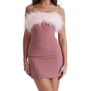 HOUSE OF CB Alexa Feather Strapless Minidress